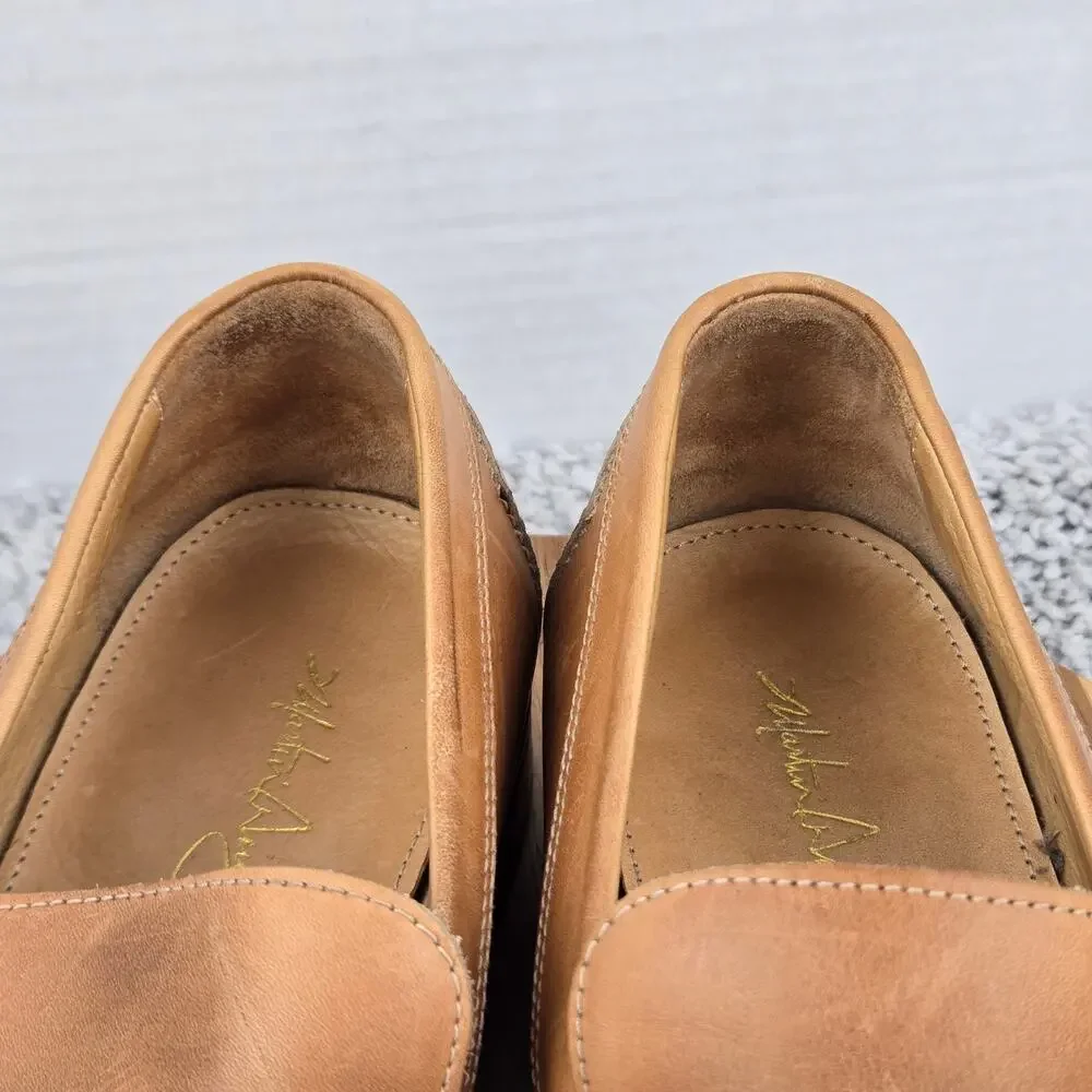 Martin Dingman Mens 12 Tan Brown Leather Casual Split Toe Italy Penny Loafer